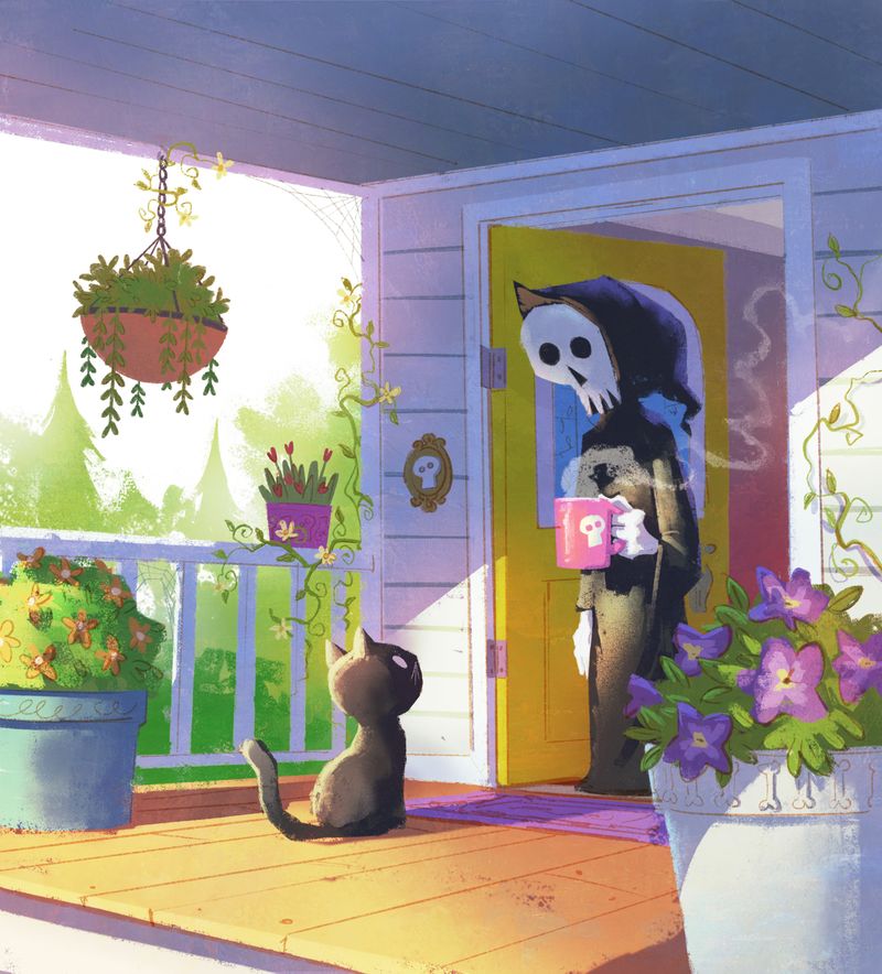 Cat at Skeleton's door