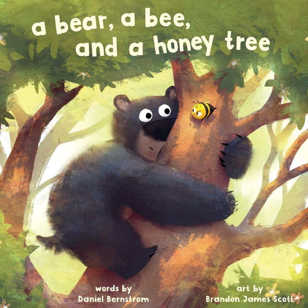 a bear, a bee, and a honey tree cover